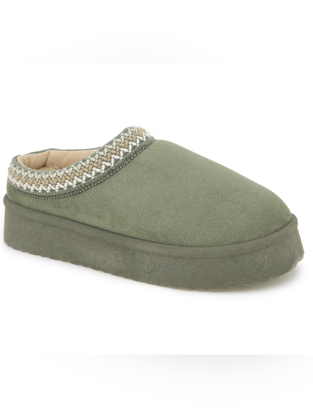 NWT Jade Sage Green Platform Suede Slippers Chunky Braided Trim 8